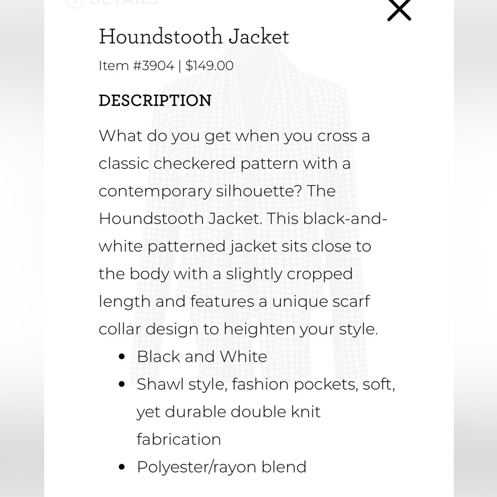 Cabi Houndstooth Open Front Jacket - Black And Wh… - image 6